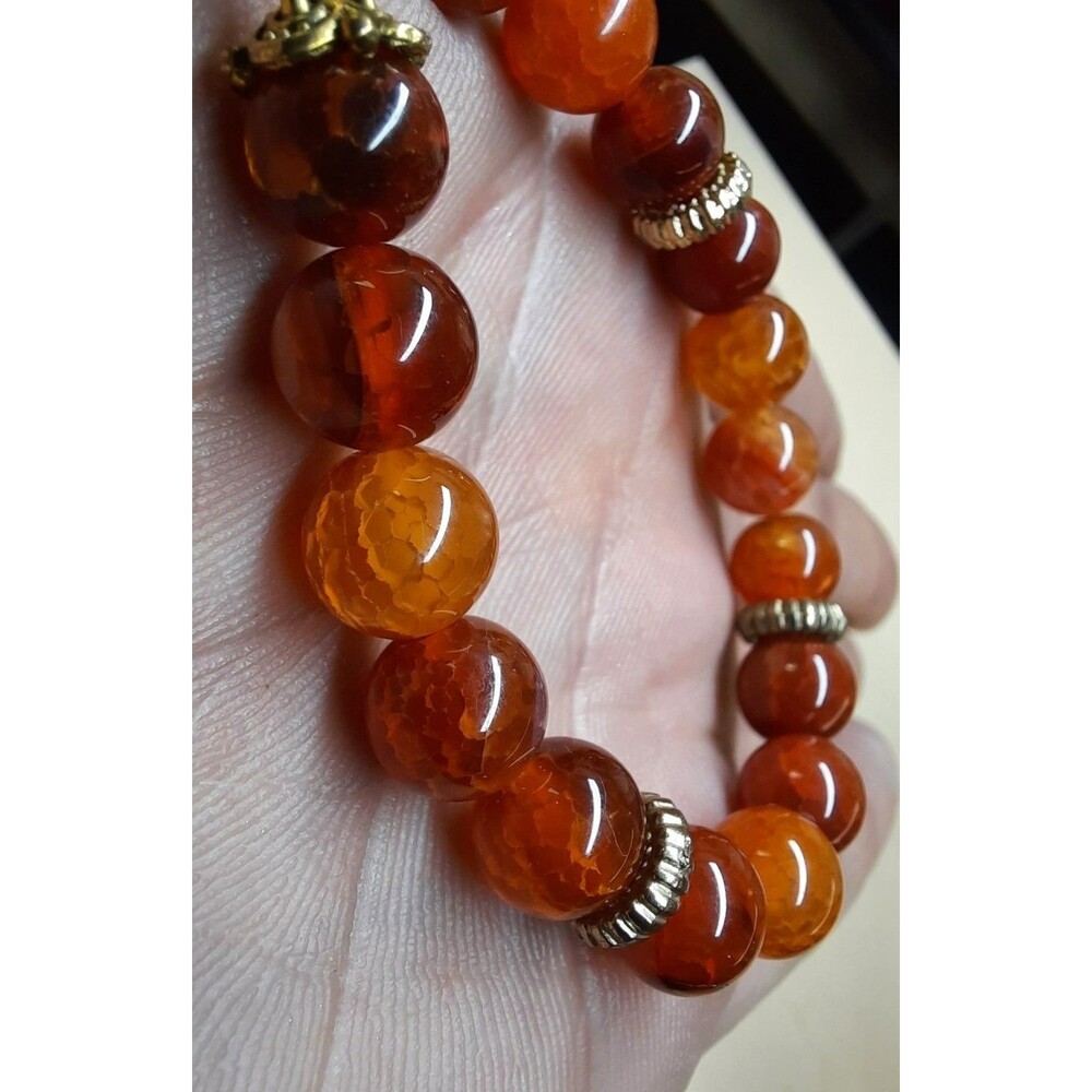 Handmade Semi Precious Stone Fire Dragon Vein Agate Beaded Bracelet - Picture 5 of 8